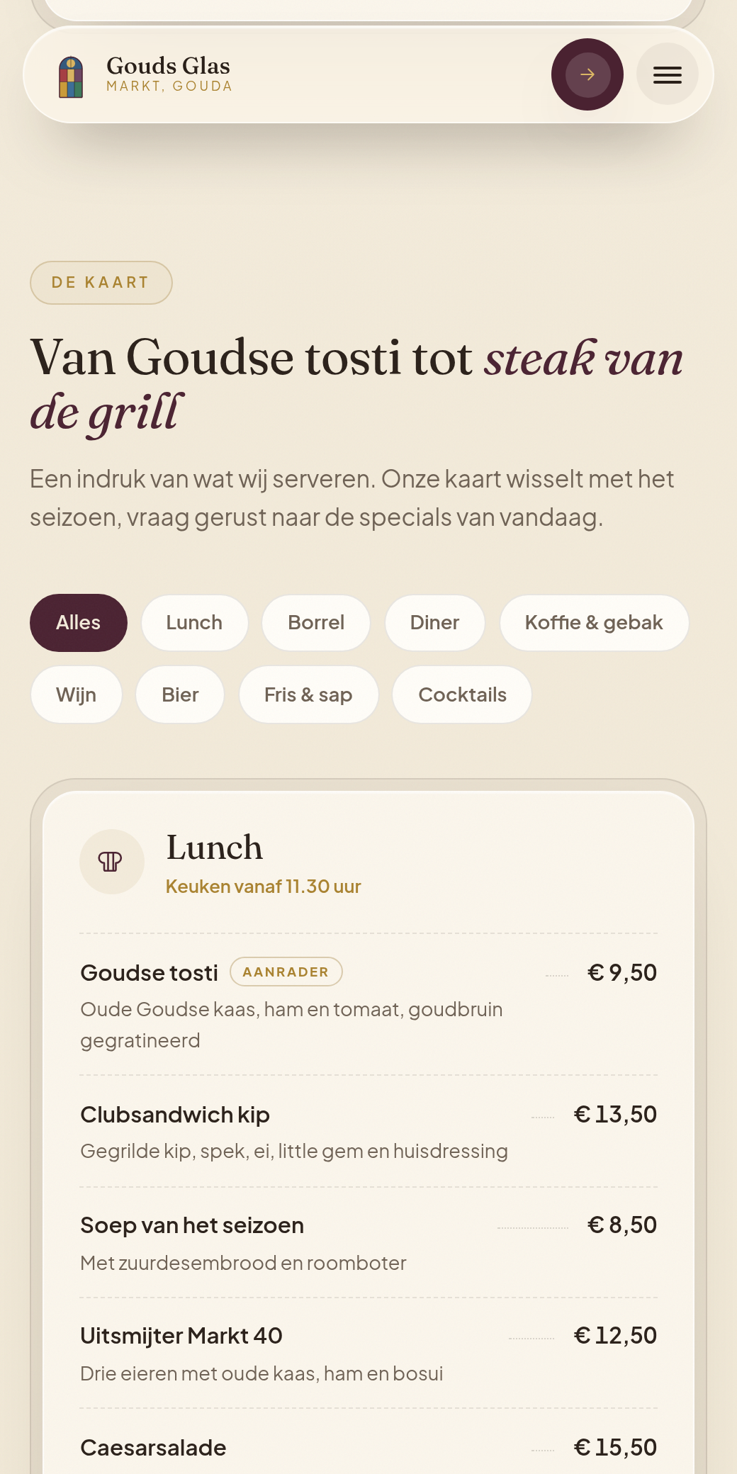 Gouds Glas menu