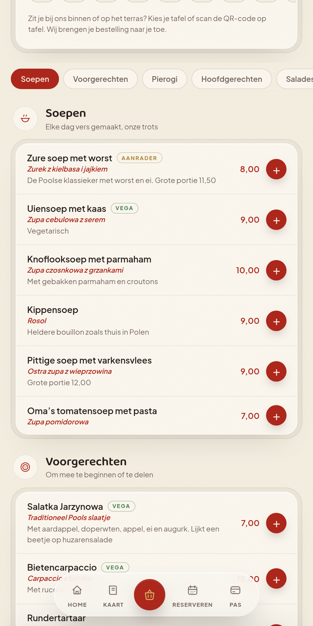 HollaPolla menu